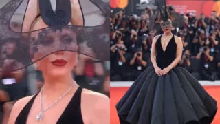 lady gaga copricapo venezia red carpet