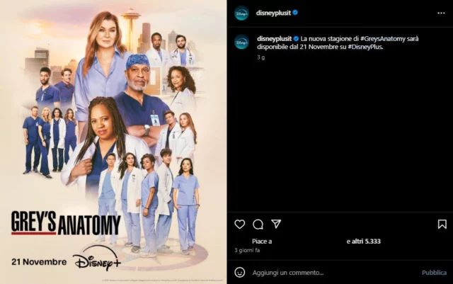 Grey's Anatomy 21 su Disney+